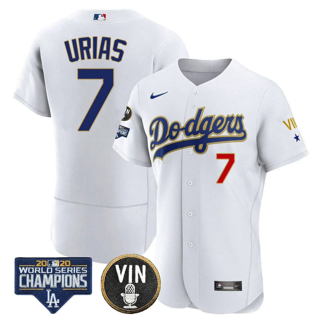 Camisa MLB Julio Urías Los Angeles Branca Dourada Trim Jersey - Flex Branca