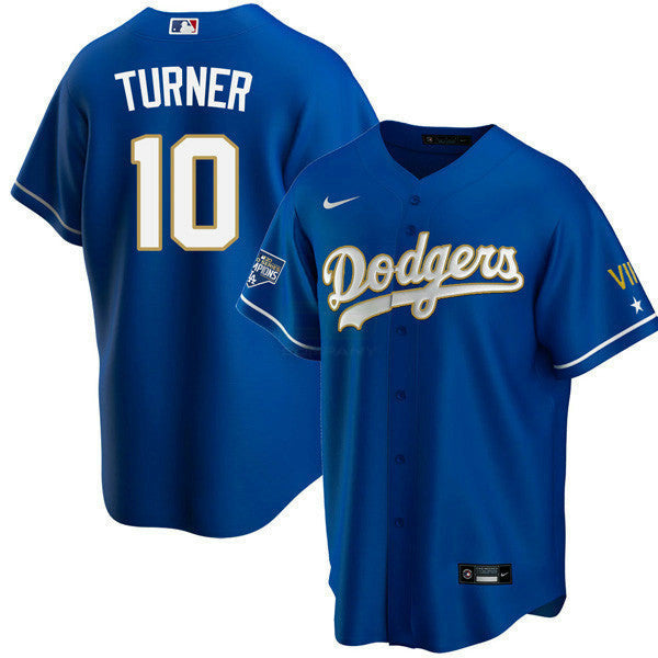 Camisa MLB Los Angeles 2020 Championship Gold Trim Cool Base Azul Marinho Jersey