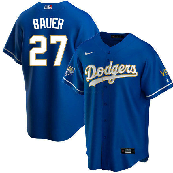 Camisa MLB Los Angeles 2020 Championship Gold Trim Cool Base Azul Marinho Jersey