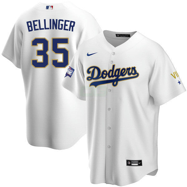 Camisa MLB Los Angeles 2020 Championship Gold Trim Cool Base Branca Jersey