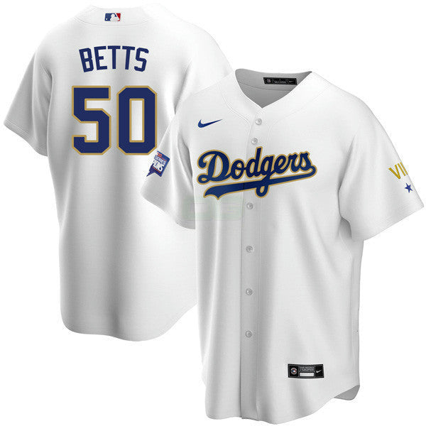 Camisa MLB Los Angeles 2020 Championship Gold Trim Cool Base Branca Jersey