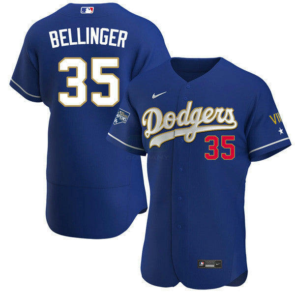 Camisa MLB Los Angeles 2020 Championship Gold Trim Flex Base Azul Marinho Jersey