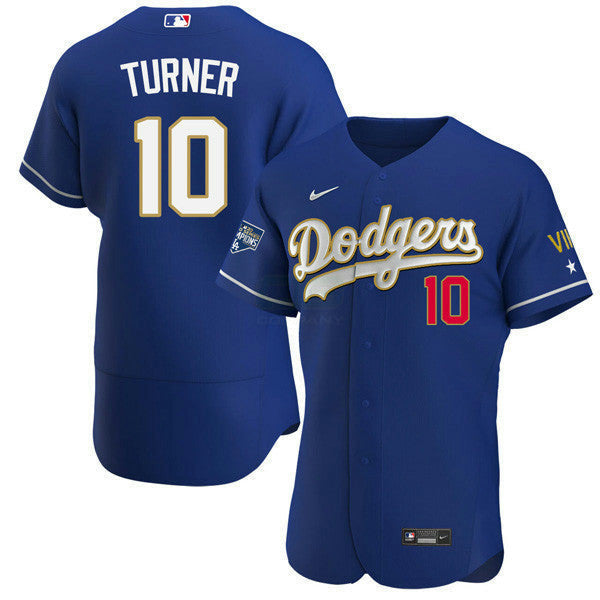 Camisa MLB Los Angeles 2020 Championship Gold Trim Flex Base Azul Marinho Jersey