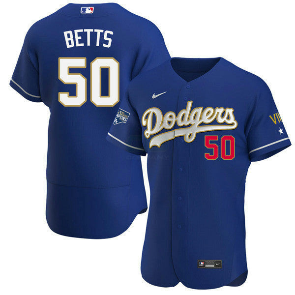 Camisa MLB Los Angeles 2020 Championship Gold Trim Flex Base Azul Marinho Jersey