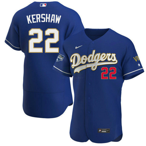 Camisa MLB Los Angeles 2020 Championship Gold Trim Flex Base Azul Marinho Jersey