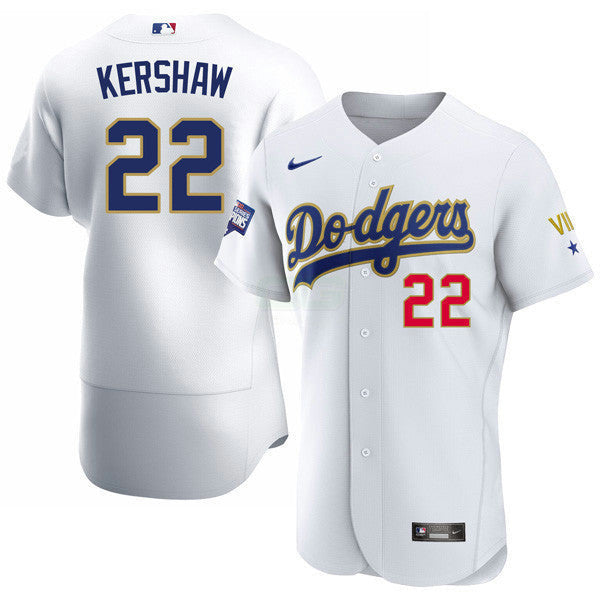 Camisa MLB Los Angeles 2020 Championship Gold Trim Flex Base Branca Jersey