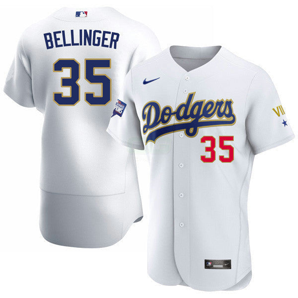 Camisa MLB Los Angeles 2020 Championship Gold Trim Flex Base Branca Jersey