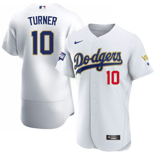 Camisa MLB Los Angeles 2020 Championship Gold Trim Flex Base Branca Jersey