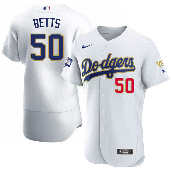 Camisa MLB Los Angeles 2020 Championship Gold Trim Flex Base Branca Jersey