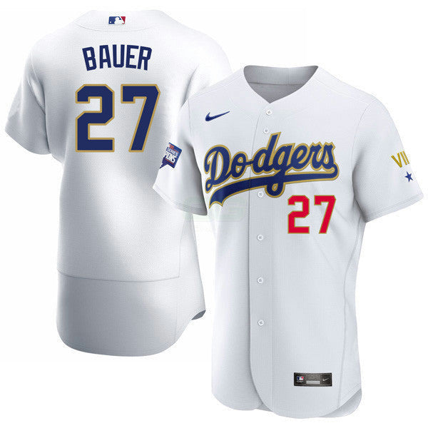 Camisa MLB Los Angeles 2020 Championship Gold Trim Flex Base Branca Jersey