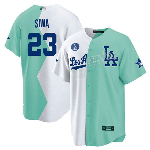 Camisa MLB Los Angeles Cool Base Branca Verde 2022 MLB All-Star Celebrity Softball Game Split Jersey