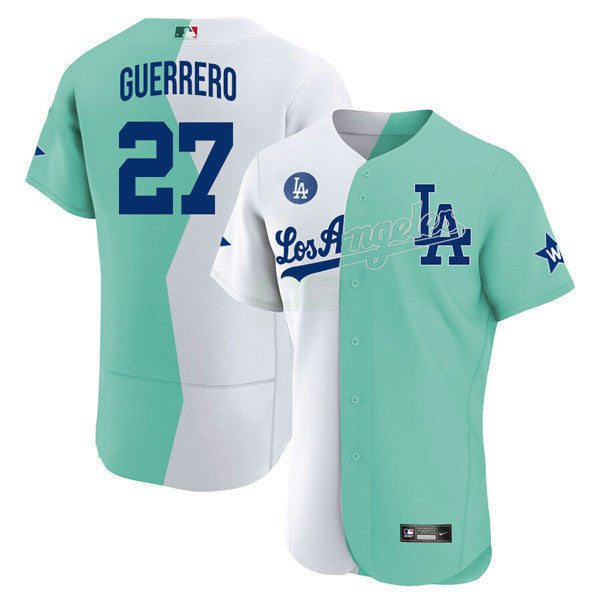 Camisa MLB Los Angeles Flex Base Branca Verde 2022 MLB All-Star Celebrity Softball Game Split Jersey