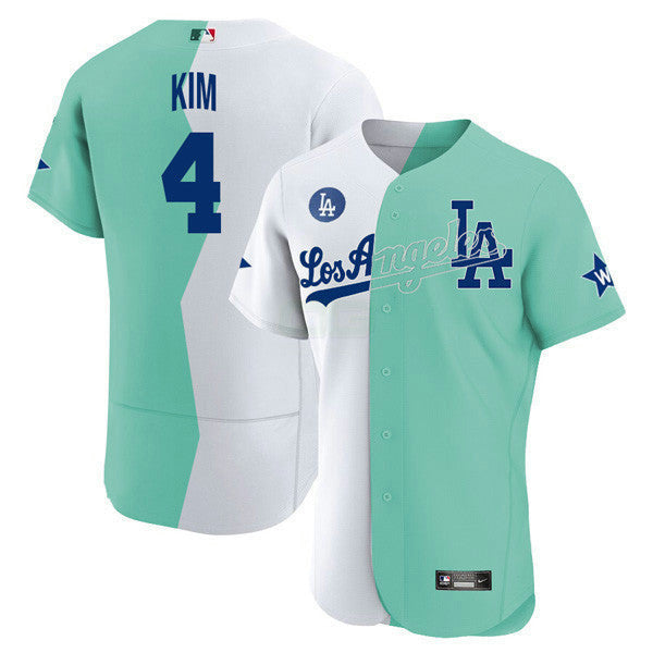 Camisa MLB Los Angeles Flex Base Branca Verde 2022 MLB All-Star Celebrity Softball Game Split Jersey