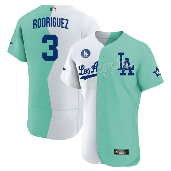 Camisa MLB Los Angeles Flex Base Branca Verde 2022 MLB All-Star Celebrity Softball Game Split Jersey