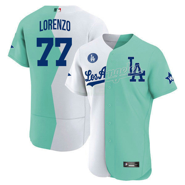 Camisa MLB Los Angeles Flex Base Branca Verde 2022 MLB All-Star Celebrity Softball Game Split Jersey