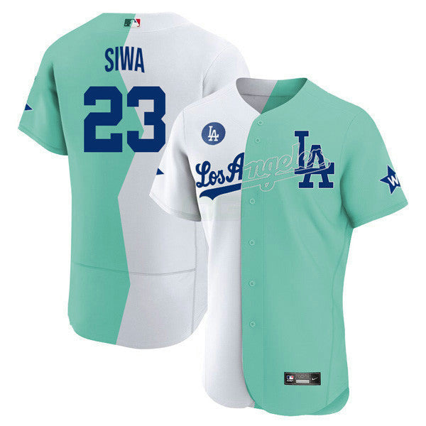 Camisa MLB Los Angeles Flex Base Branca Verde 2022 MLB All-Star Celebrity Softball Game Split Jersey