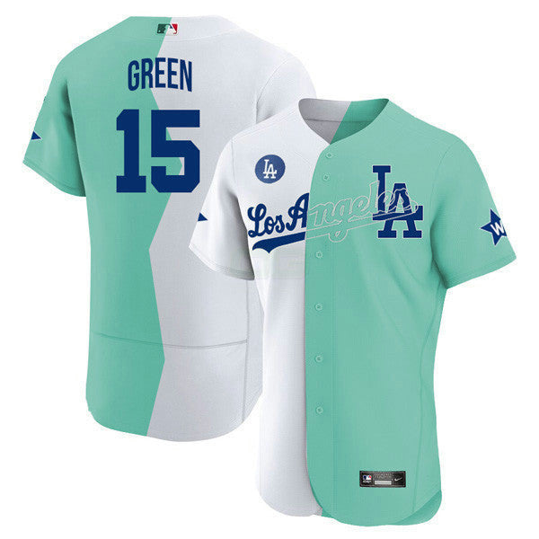 Camisa MLB Los Angeles Flex Base Branca Verde 2022 MLB All-Star Celebrity Softball Game Split Jersey