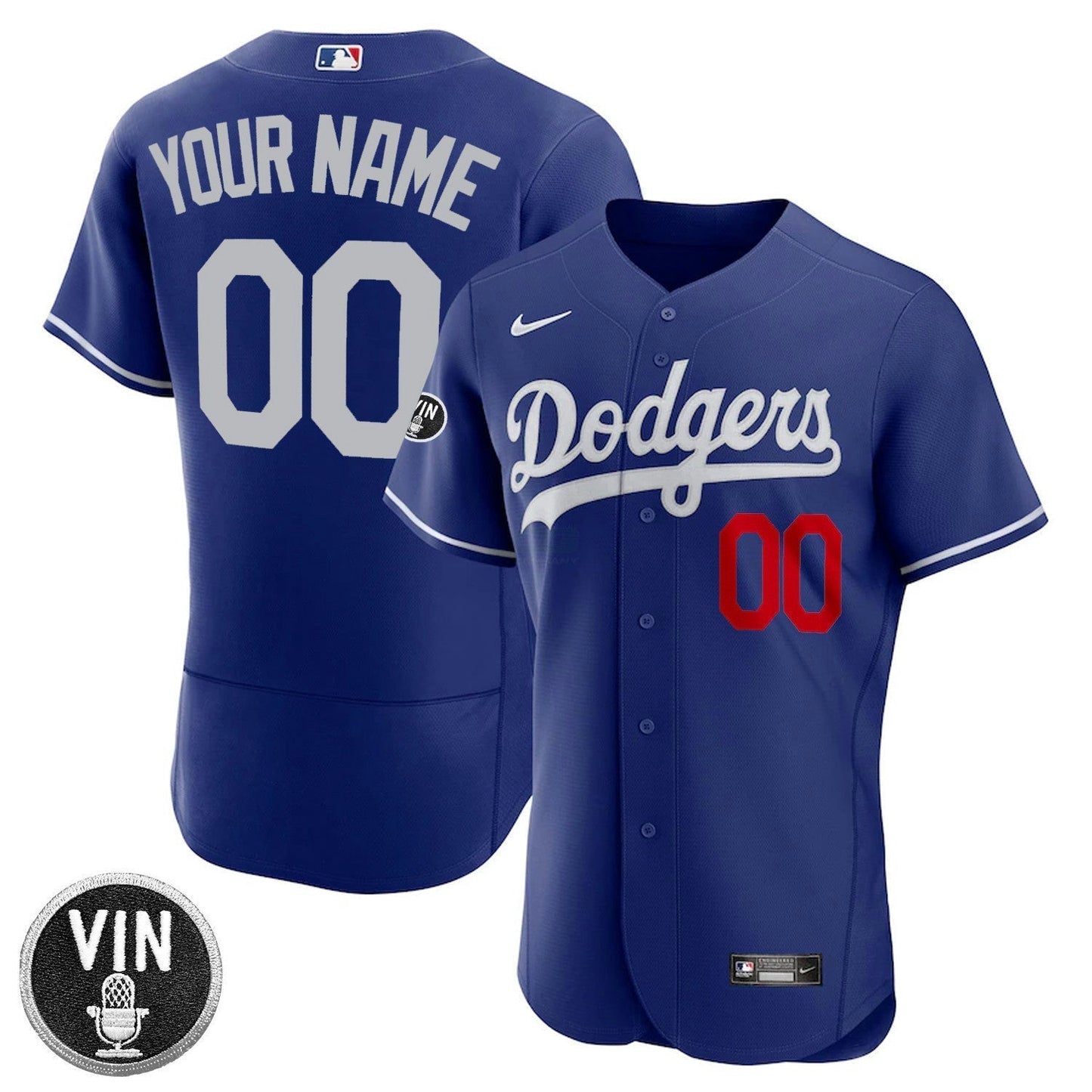 Camisa MLB Los Angeles Vin Scully Patch Custom Name & Number Flex Base Jersey Collection