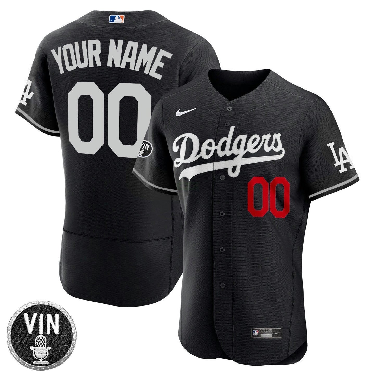 Camisa MLB Los Angeles Vin Scully Patch Custom Name & Number Flex Base Jersey Collection
