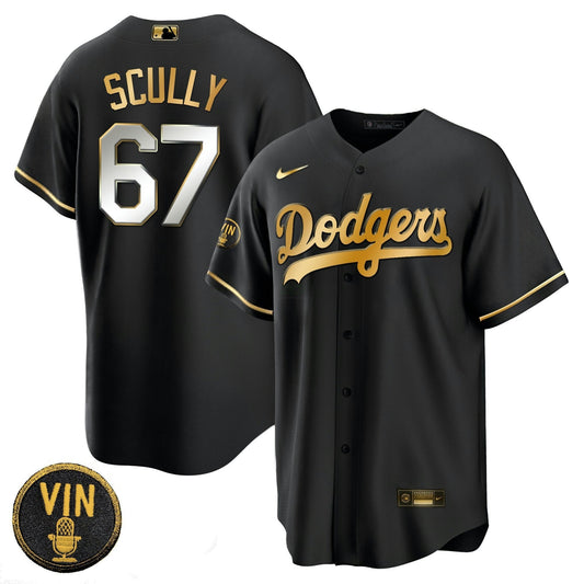 Camisa MLB Los Angeles Vin Scully Patch Dourada Trim Jersey