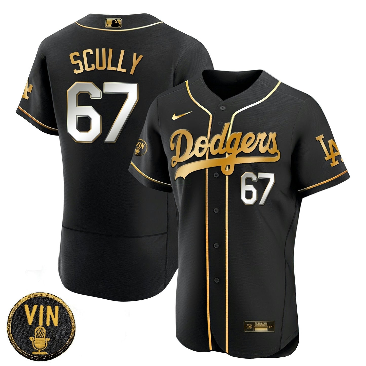 Camisa MLB Los Angeles Vin Scully Patch Dourada Trim Jersey