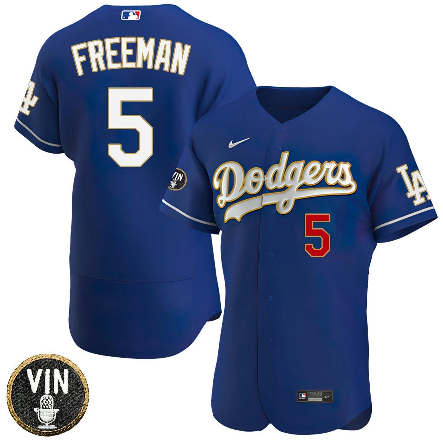 Camisa MLB Los Angeles Vin Scully Patch Dourada Trim Player Jersey – Azul Marinho
