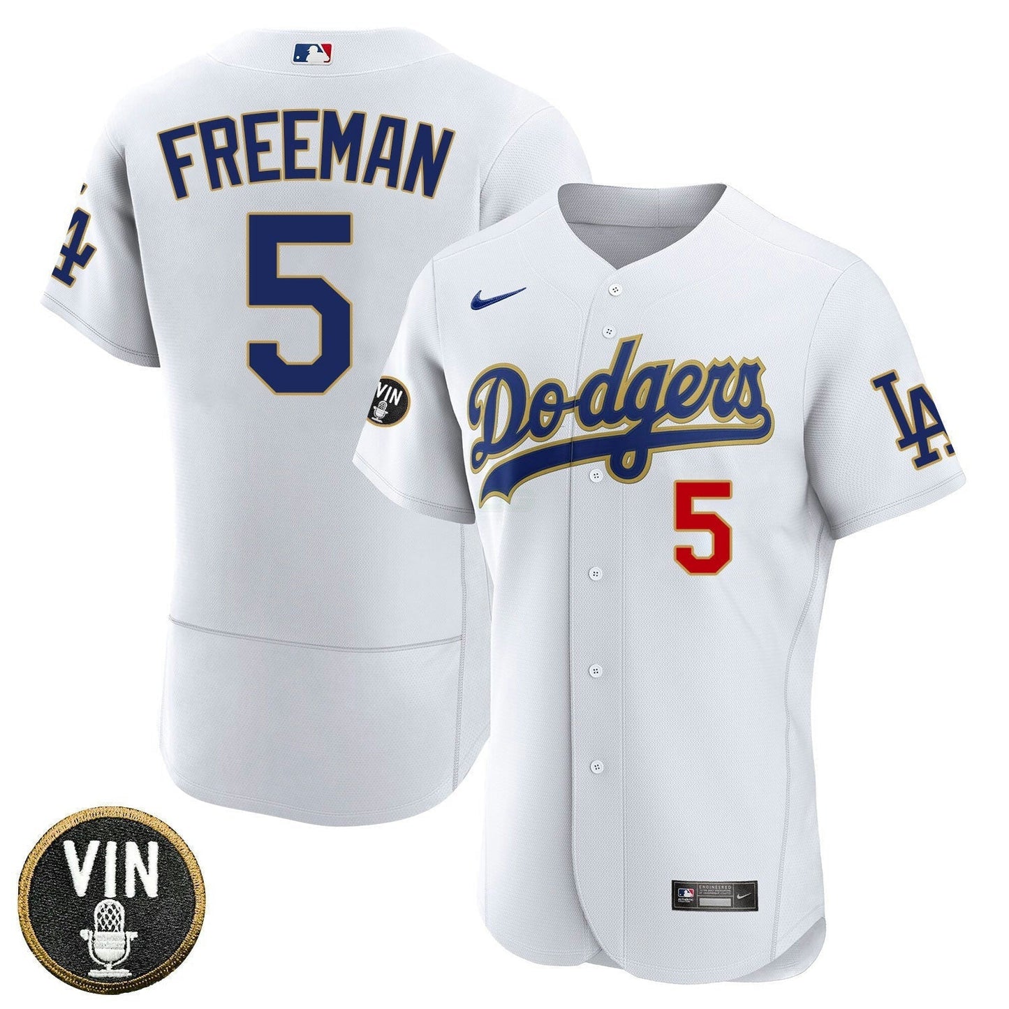Camisa MLB Los Angeles Vin Scully Patch Dourada Trim Player Jersey – Branca
