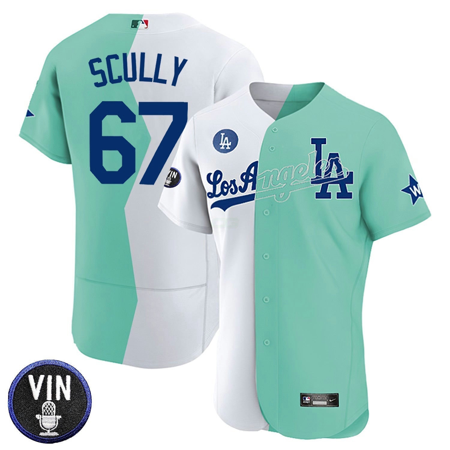 Camisa MLB Los Angeles Vin Scully Patch Flex Base Jersey Collection