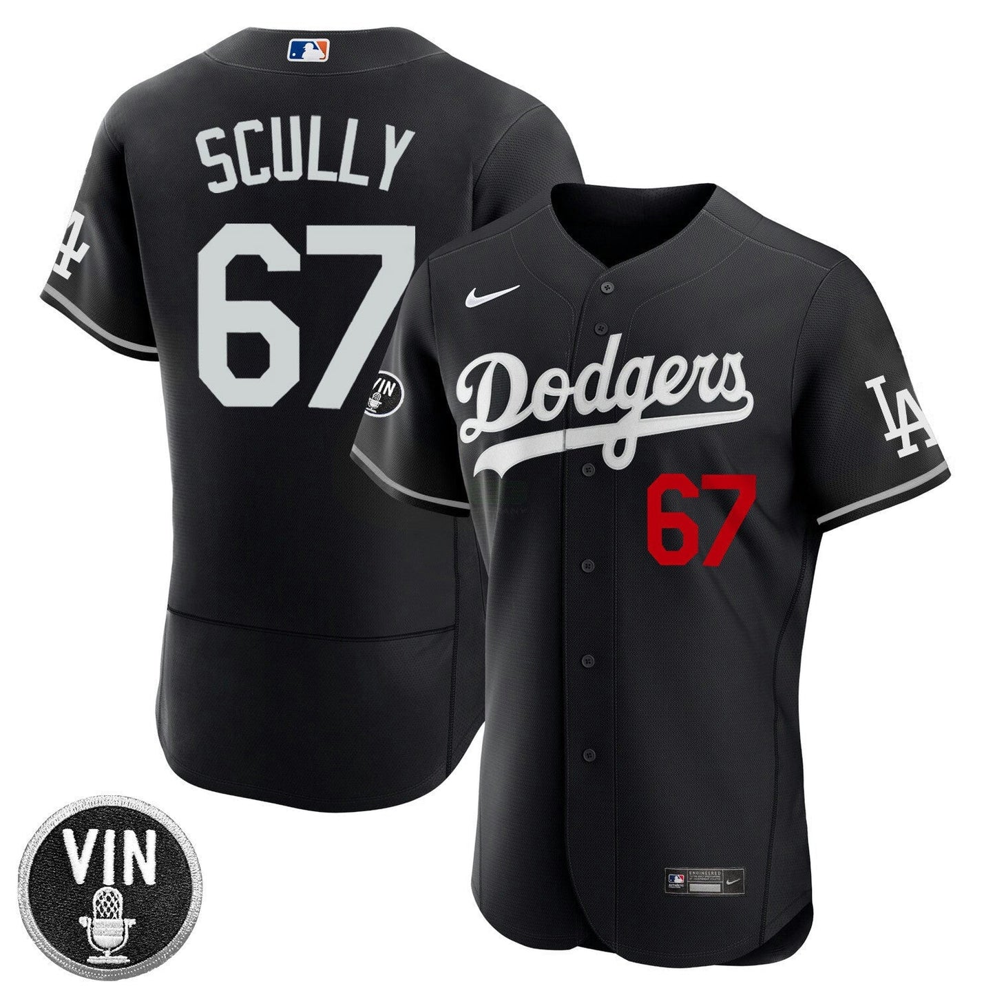 Camisa MLB Los Angeles Vin Scully Patch Flex Base Jersey Collection