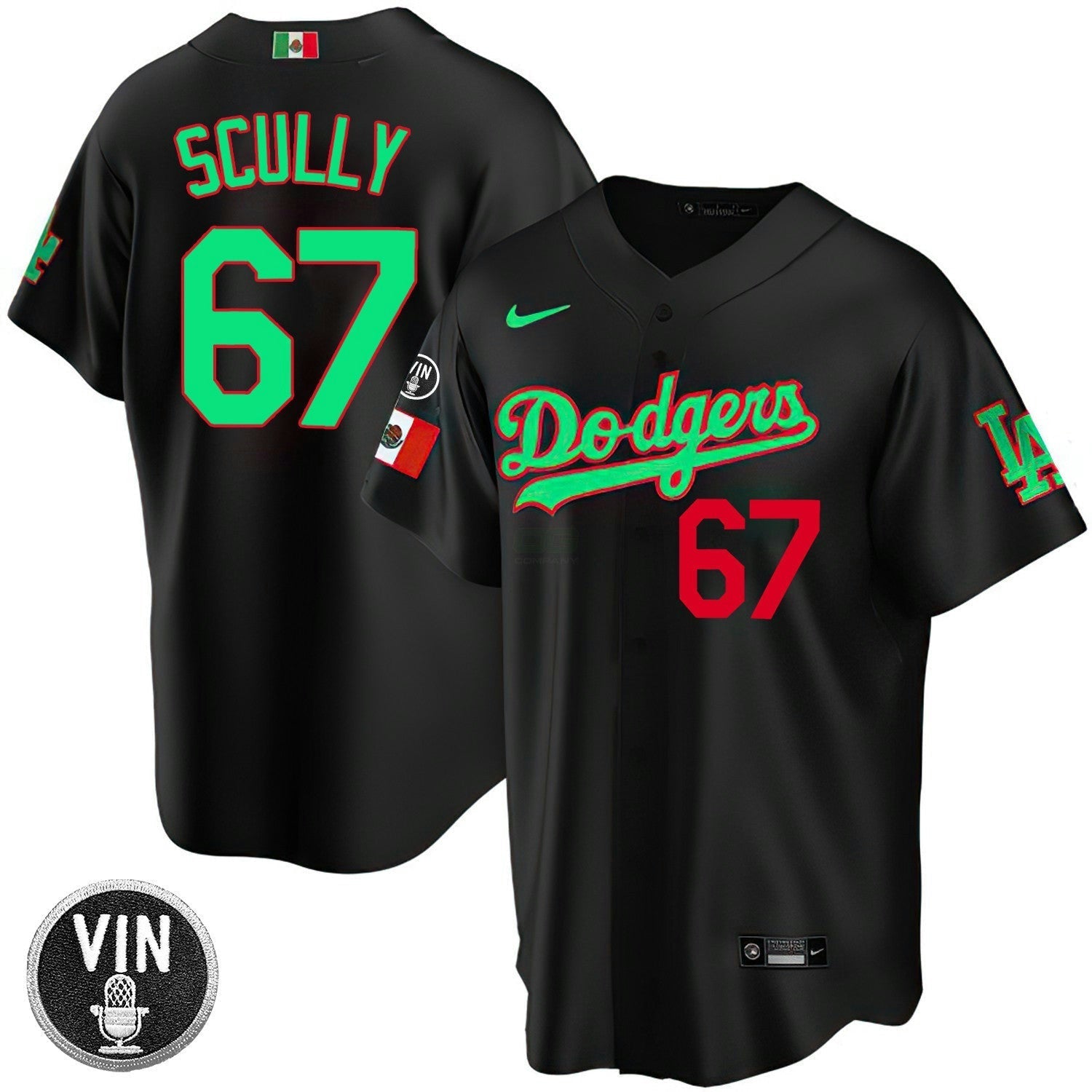 Camisa MLB Los Angeles Vin Scully Patch Mexico Jersey Collection