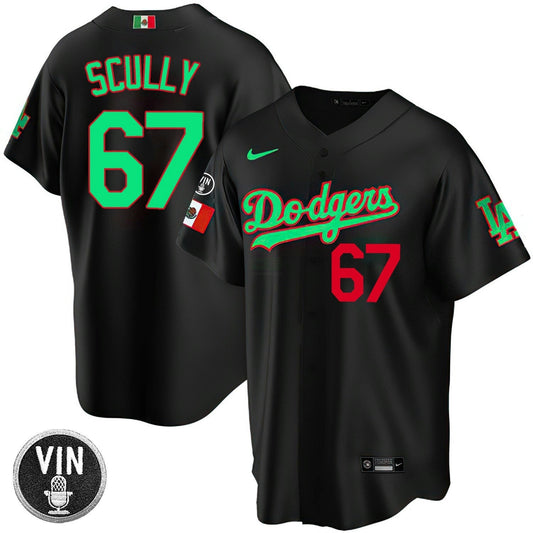 Camisa MLB Los Angeles Vin Scully Patch Mexico Jersey Collection