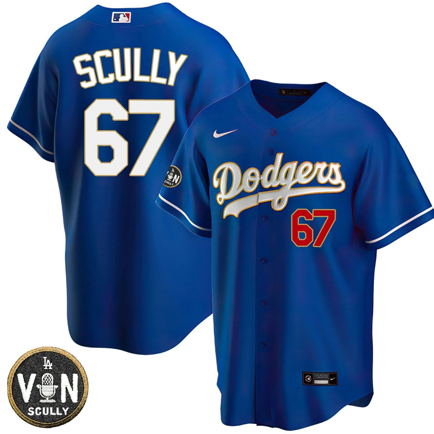 Camisa MLB Los Angeles Vin Scully With Commemorative Patch Dourada Trim Jersey