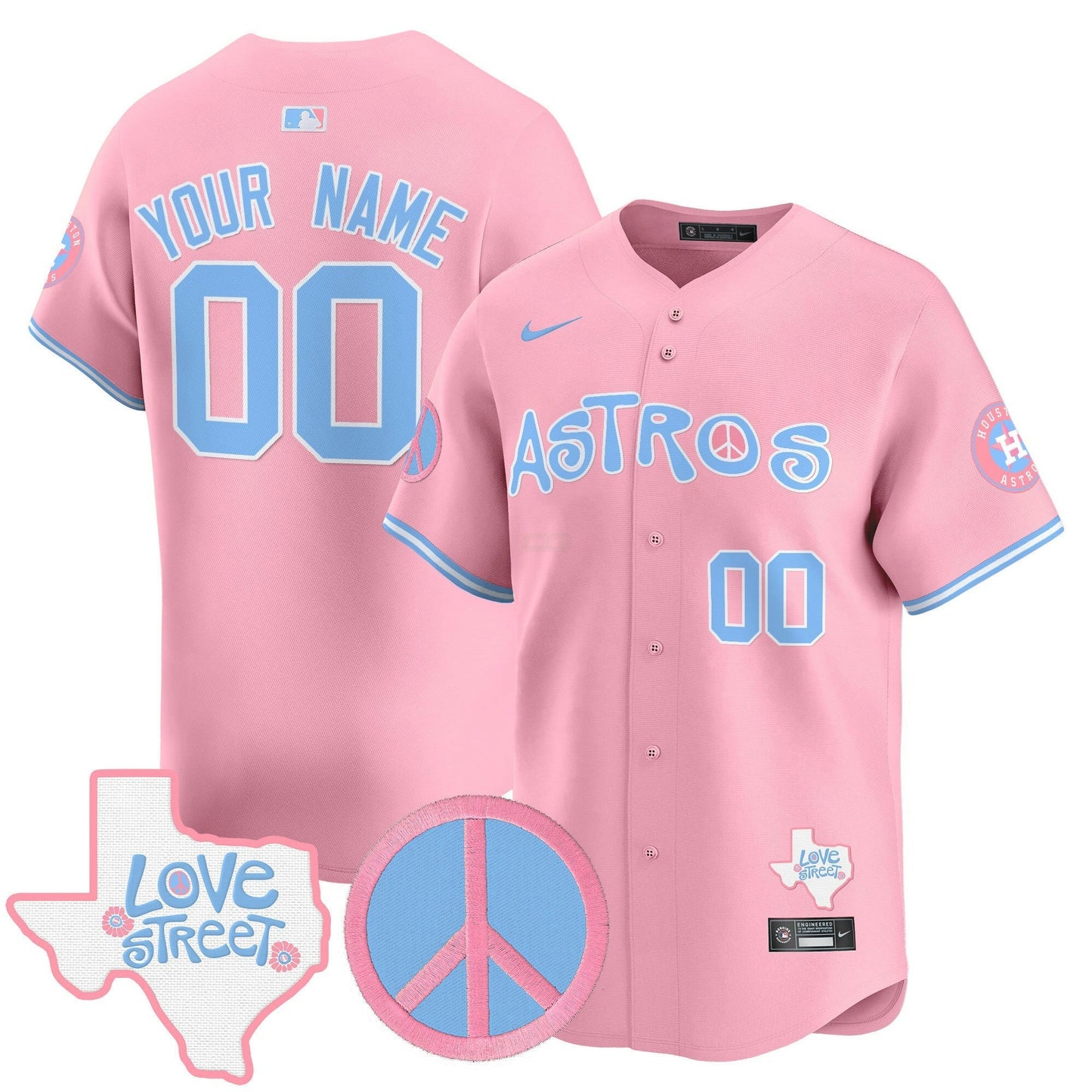 Camisa MLB Love Street & Peace Sign Patch Bubblegum Pink Vapor Premier Limited Jersey