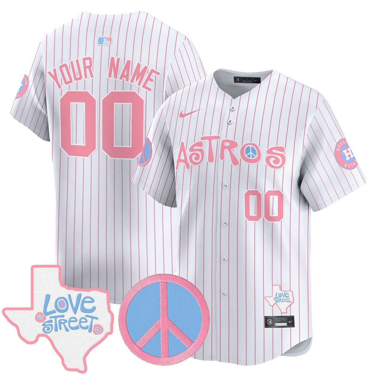 Camisa MLB Love Street & Peace Sign Patch Bubblegum Pink Vapor Premier Limited Jersey