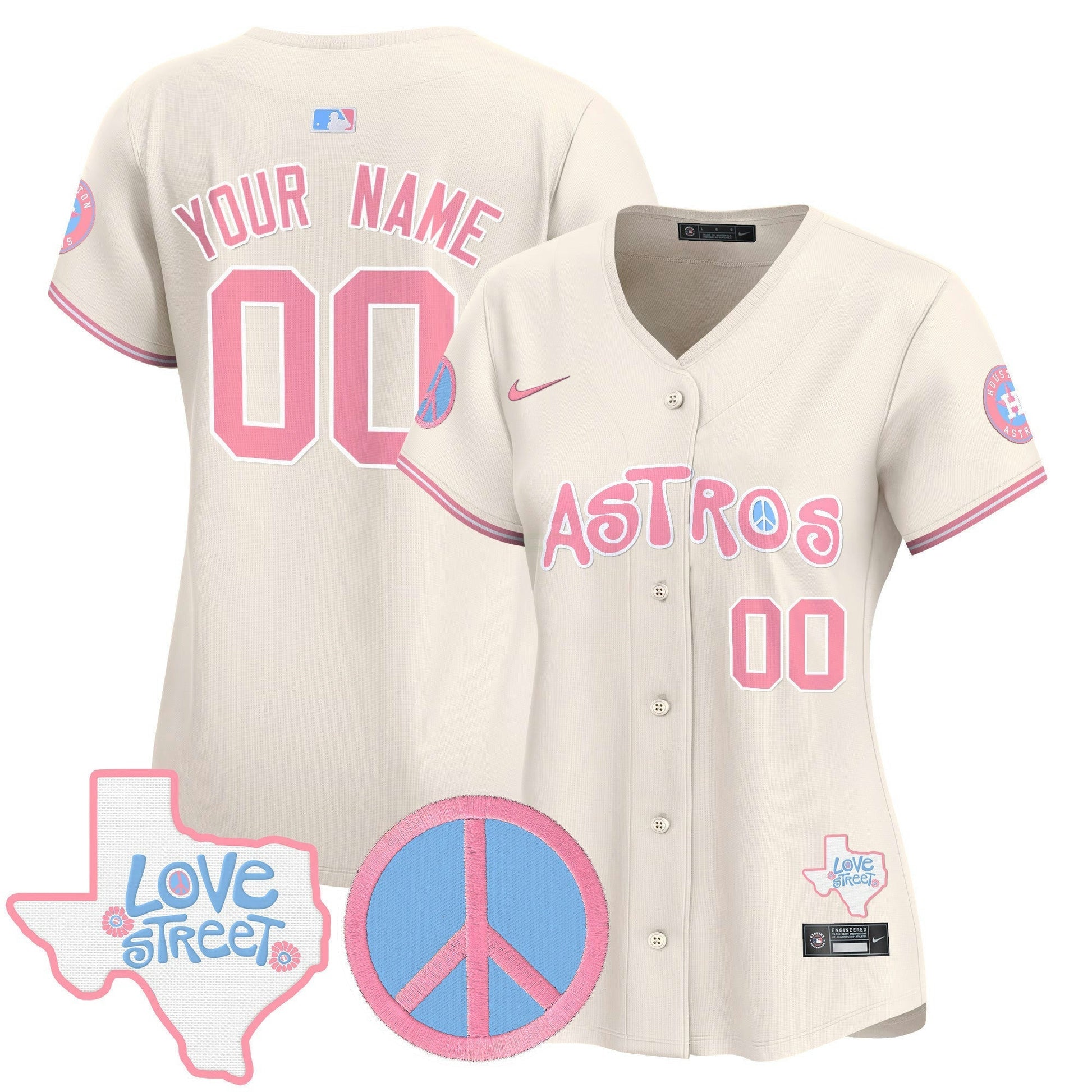 Camisa MLB Love Street & Peace Sign Patch Bubblegum Pink Vapor Premier Limited Jersey