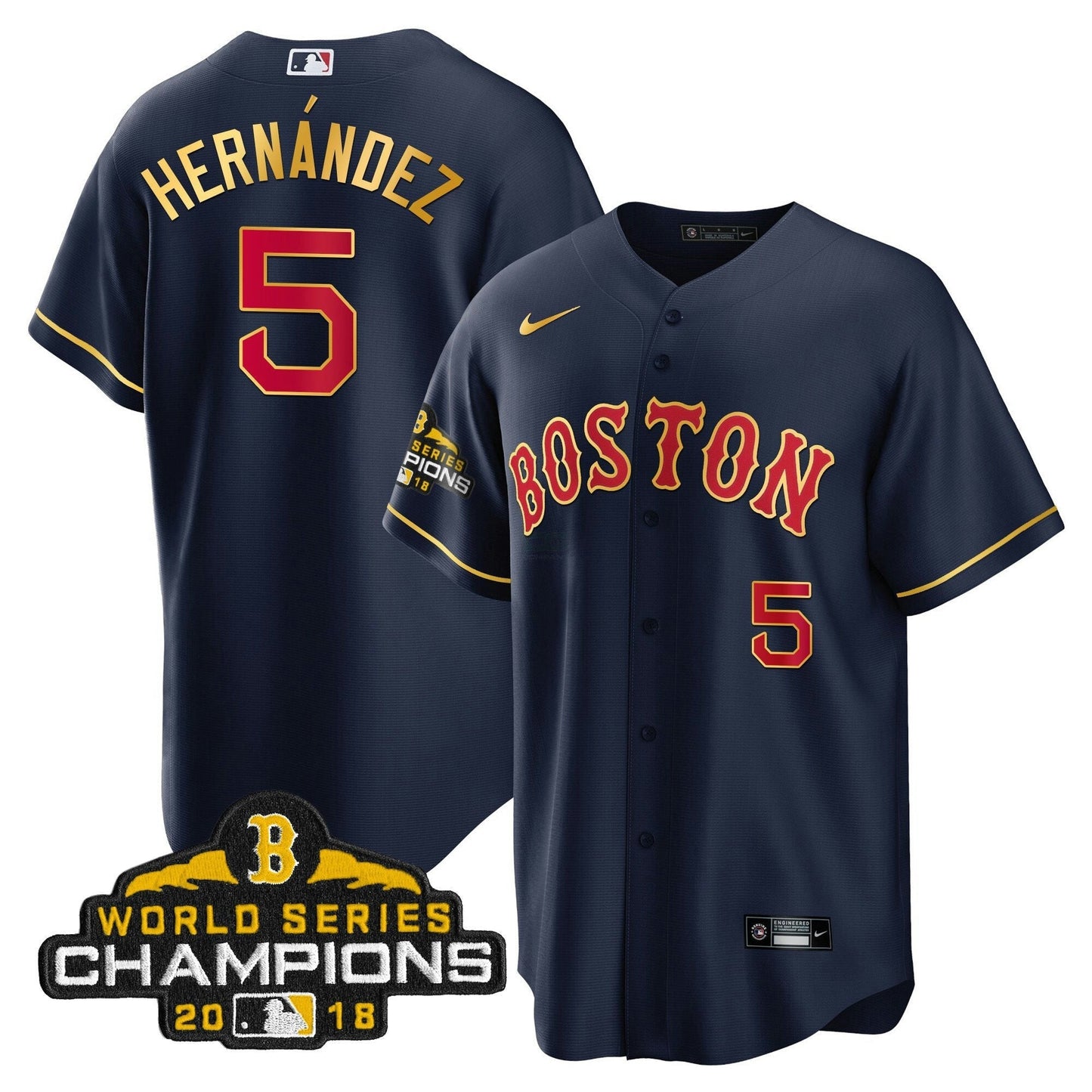 Camisa MLB Men Boston World Series Champion 2018 Dourada Jersey