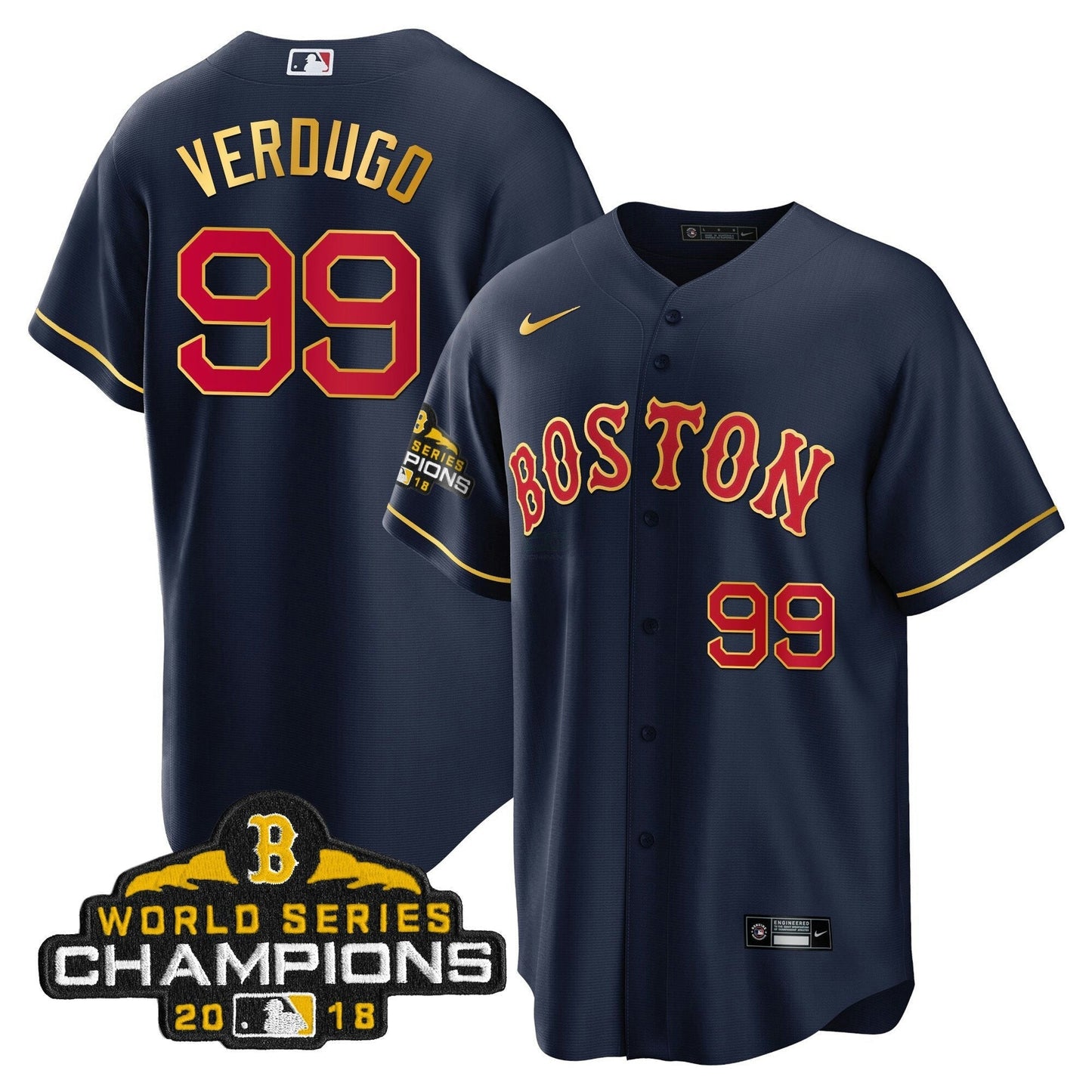 Camisa MLB Men Boston World Series Champion 2018 Dourada Jersey