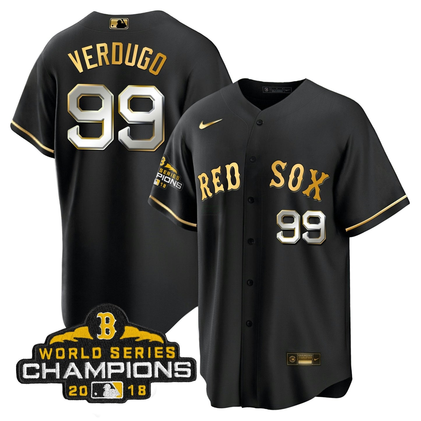Camisa MLB Men Boston World Series Champion 2018 Dourada Jersey