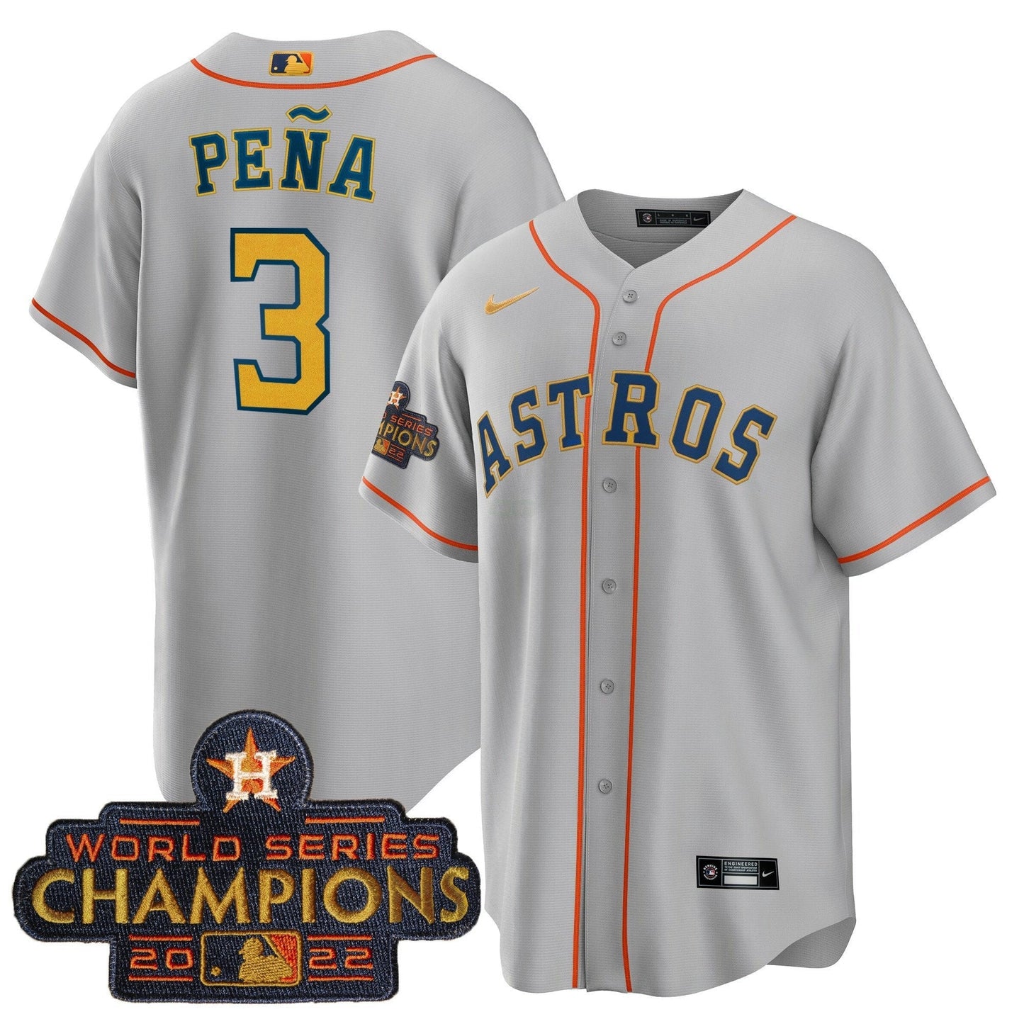 Camisa MLB Men’s 2023 Champions Cinza Dourada Jersey