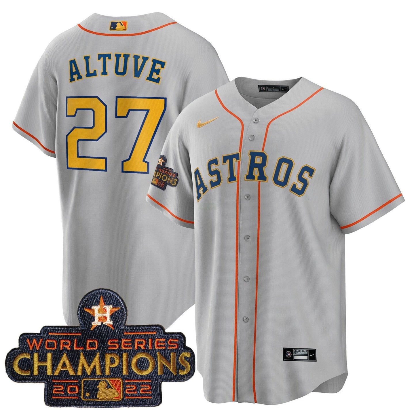 Camisa MLB Men’s 2023 Champions Cinza Dourada Jersey