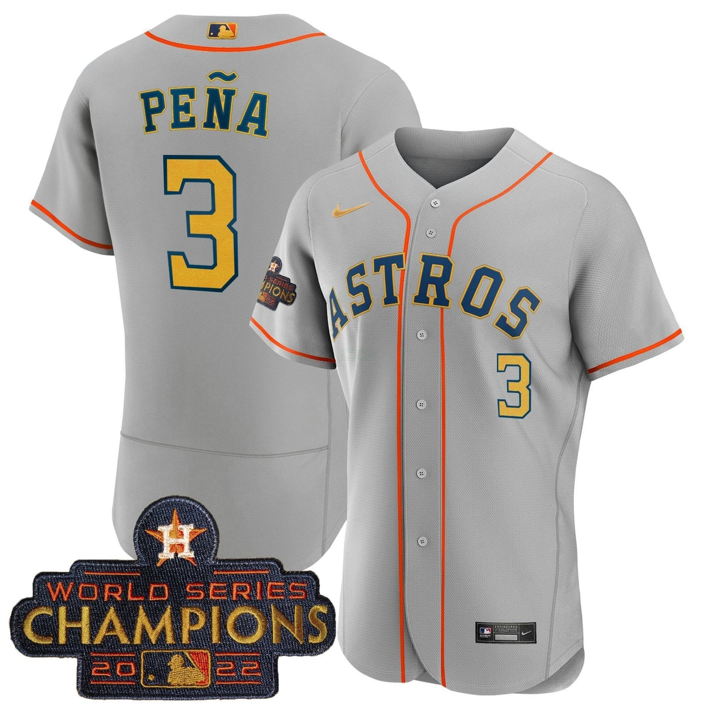 Camisa MLB Men’s 2023 Champions Cinza Dourada Jersey