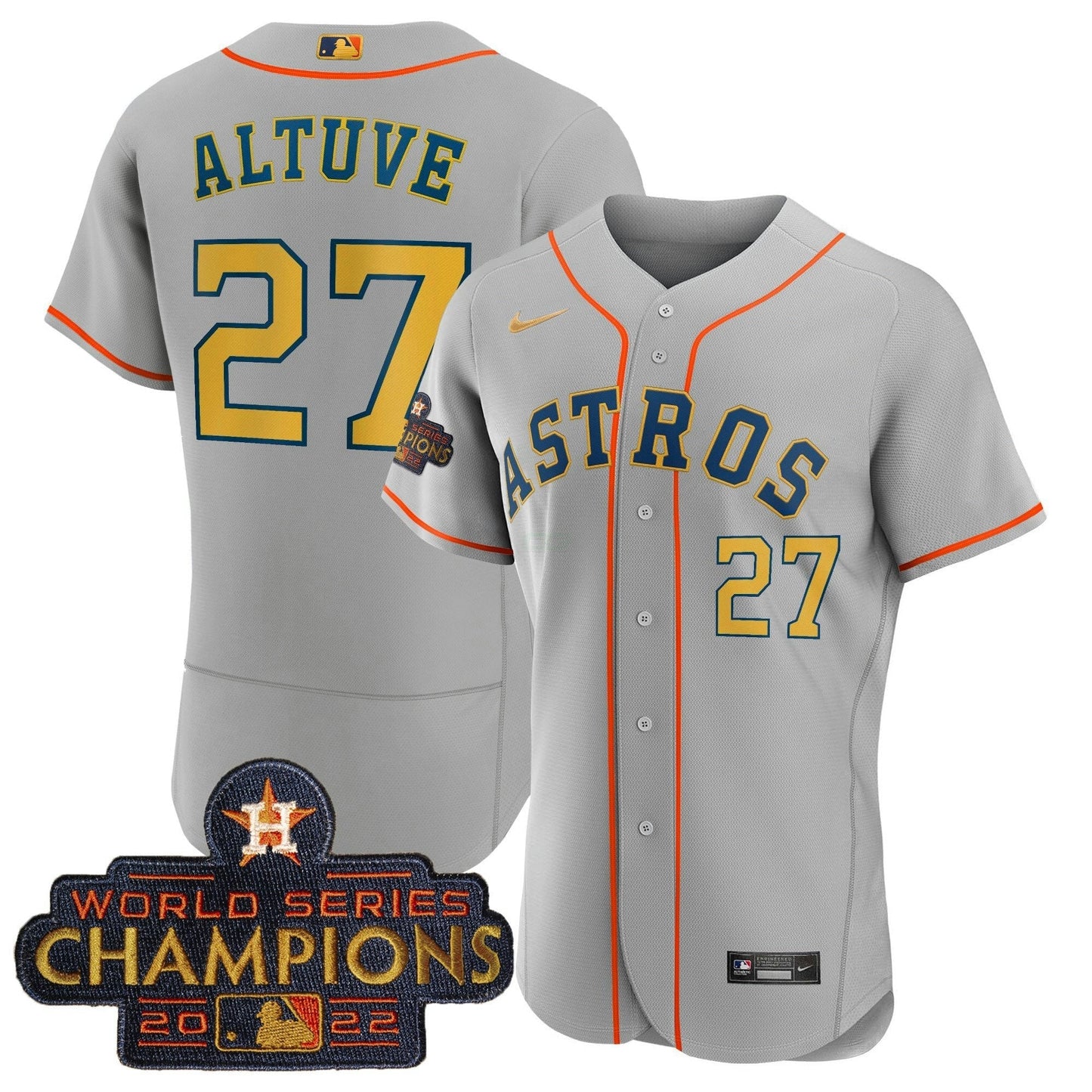 Camisa MLB Men’s 2023 Champions Cinza Dourada Jersey