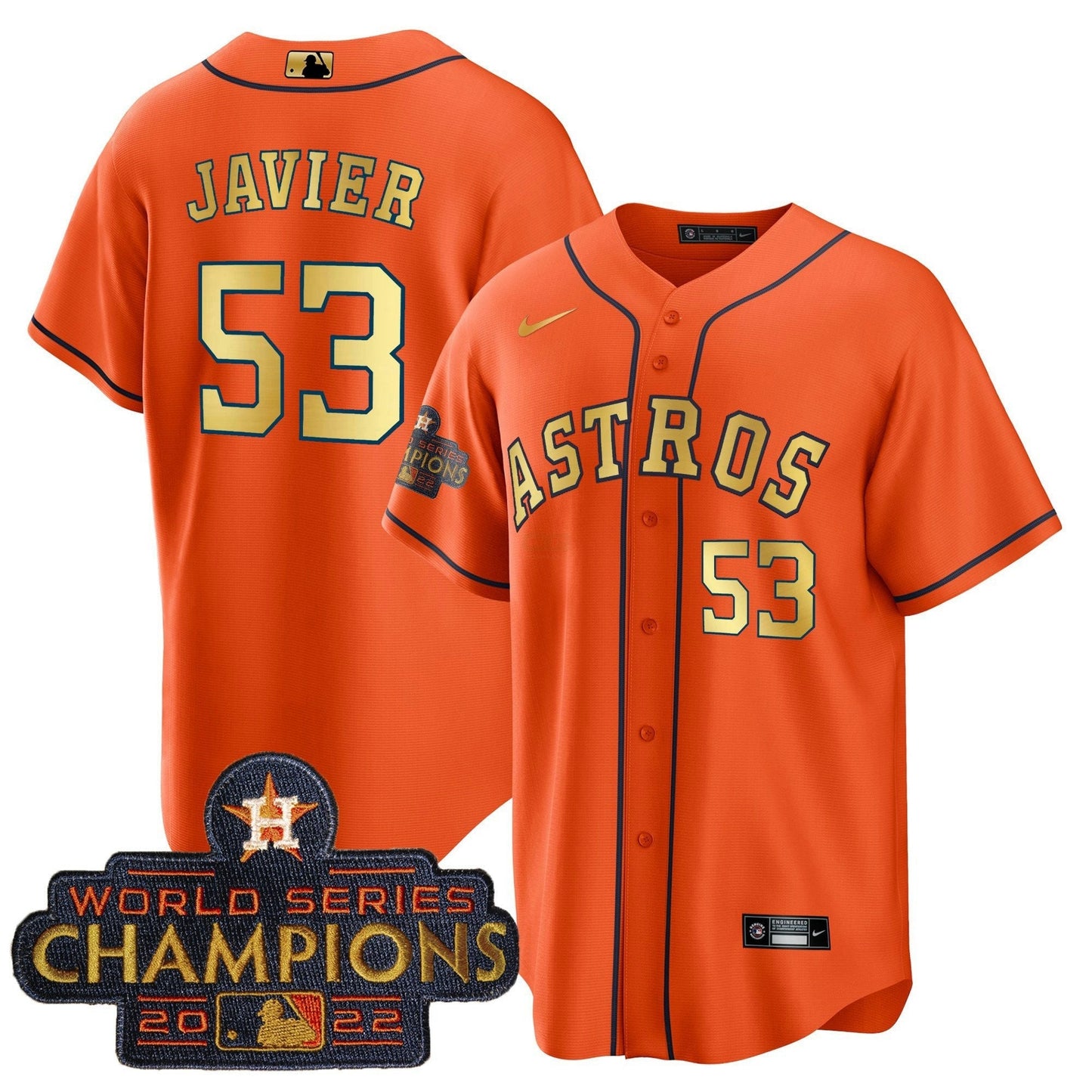 Camisa MLB Men’s 2023 Champions Laranja Dourada Jersey