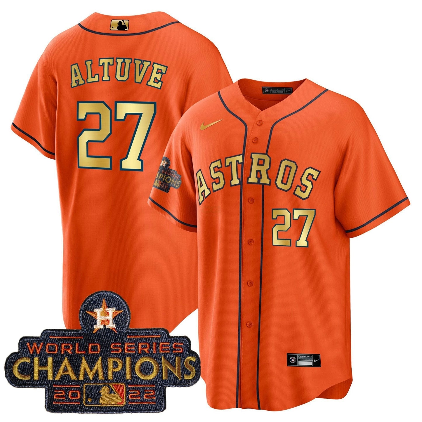 Camisa MLB Men’s 2023 Champions Laranja Dourada Jersey