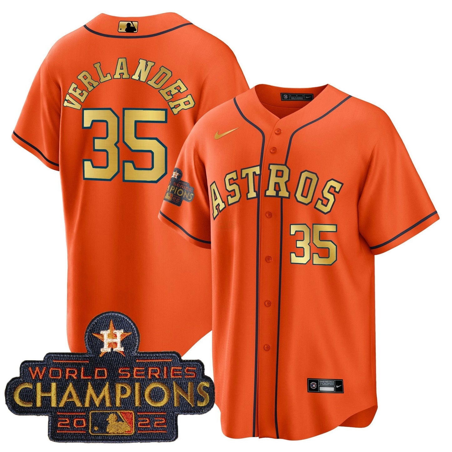 Camisa MLB Men’s 2023 Champions Laranja Dourada Jersey
