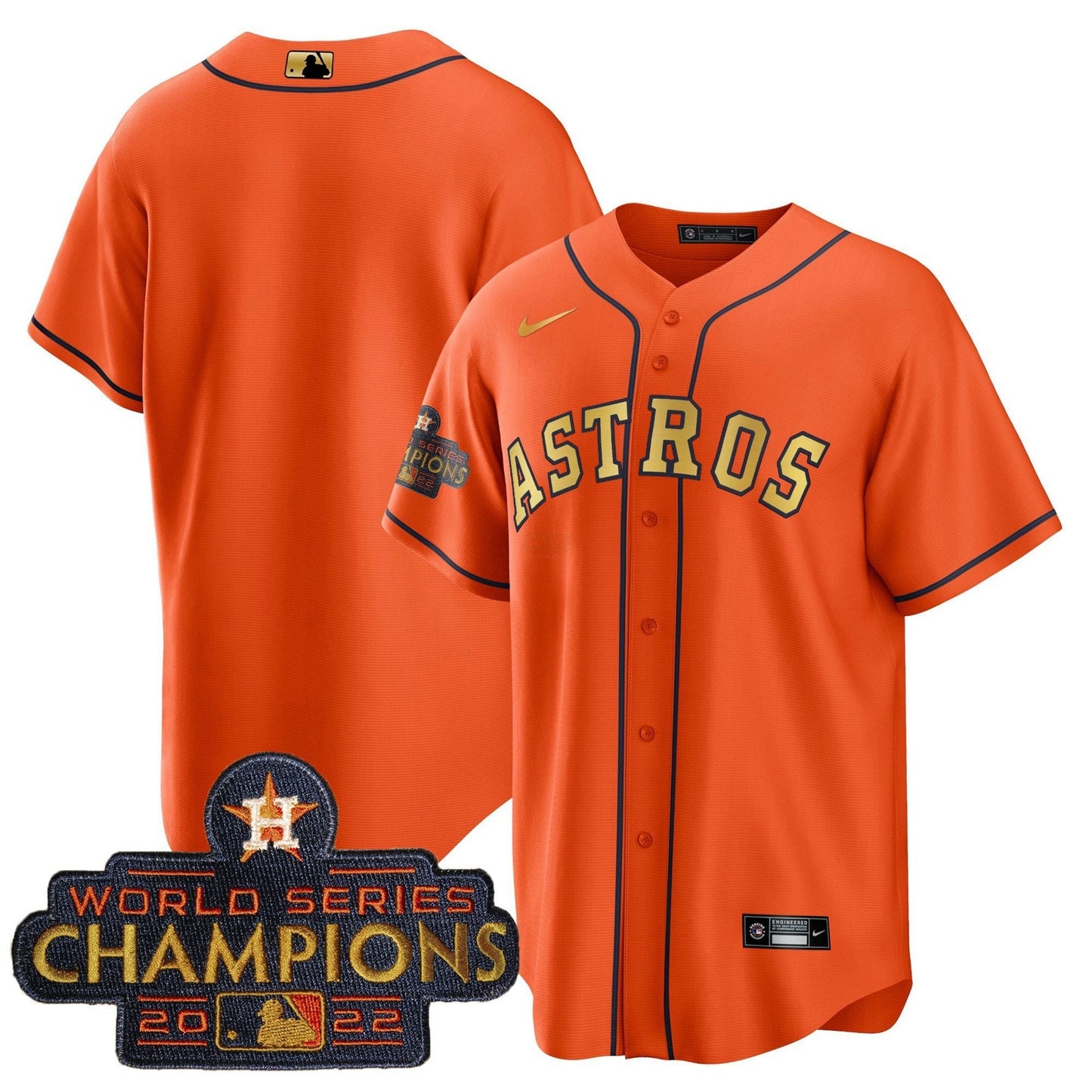Camisa MLB Men’s 2023 Champions Laranja Dourada Jersey