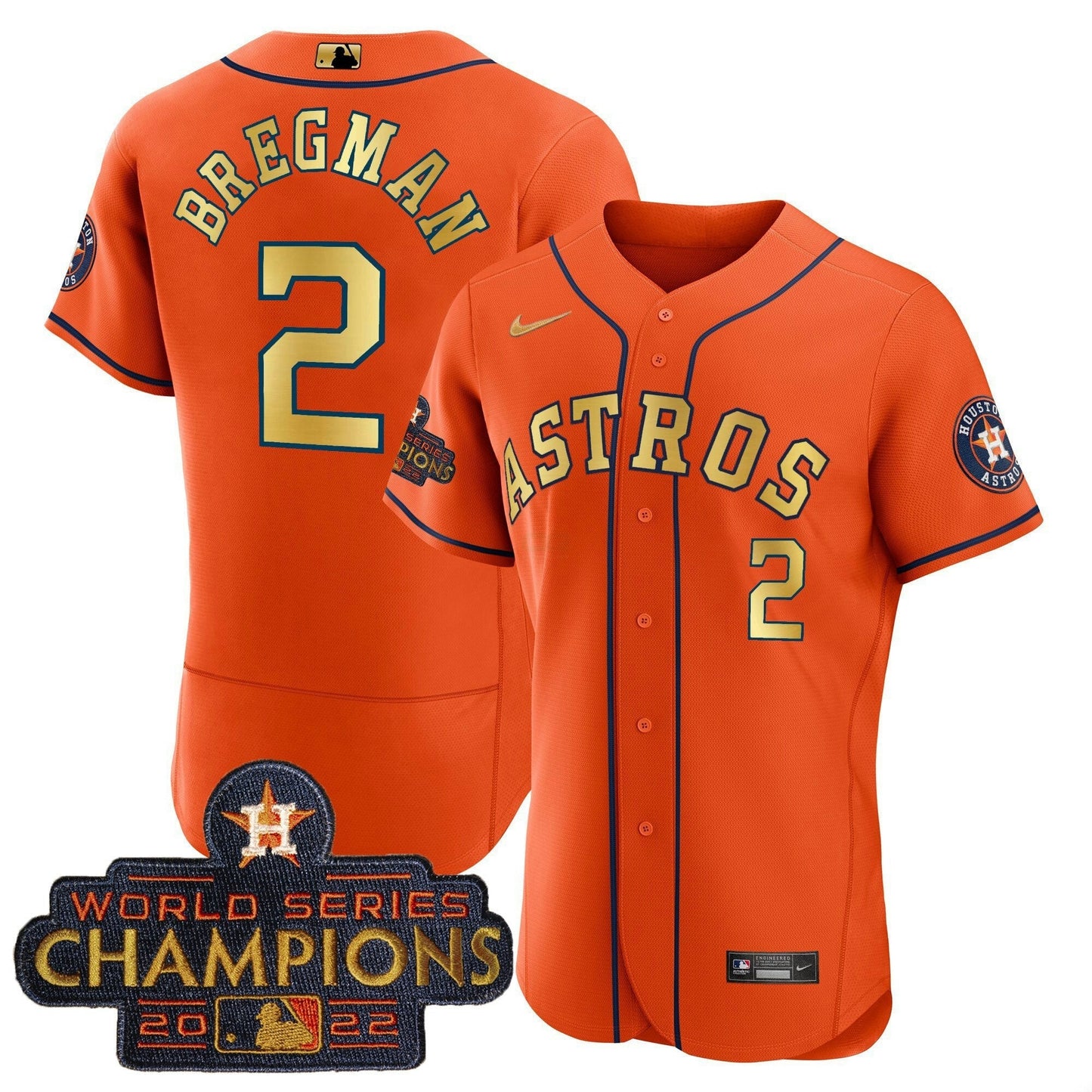 Camisa MLB Men’s 2023 Champions Laranja Dourada Jersey