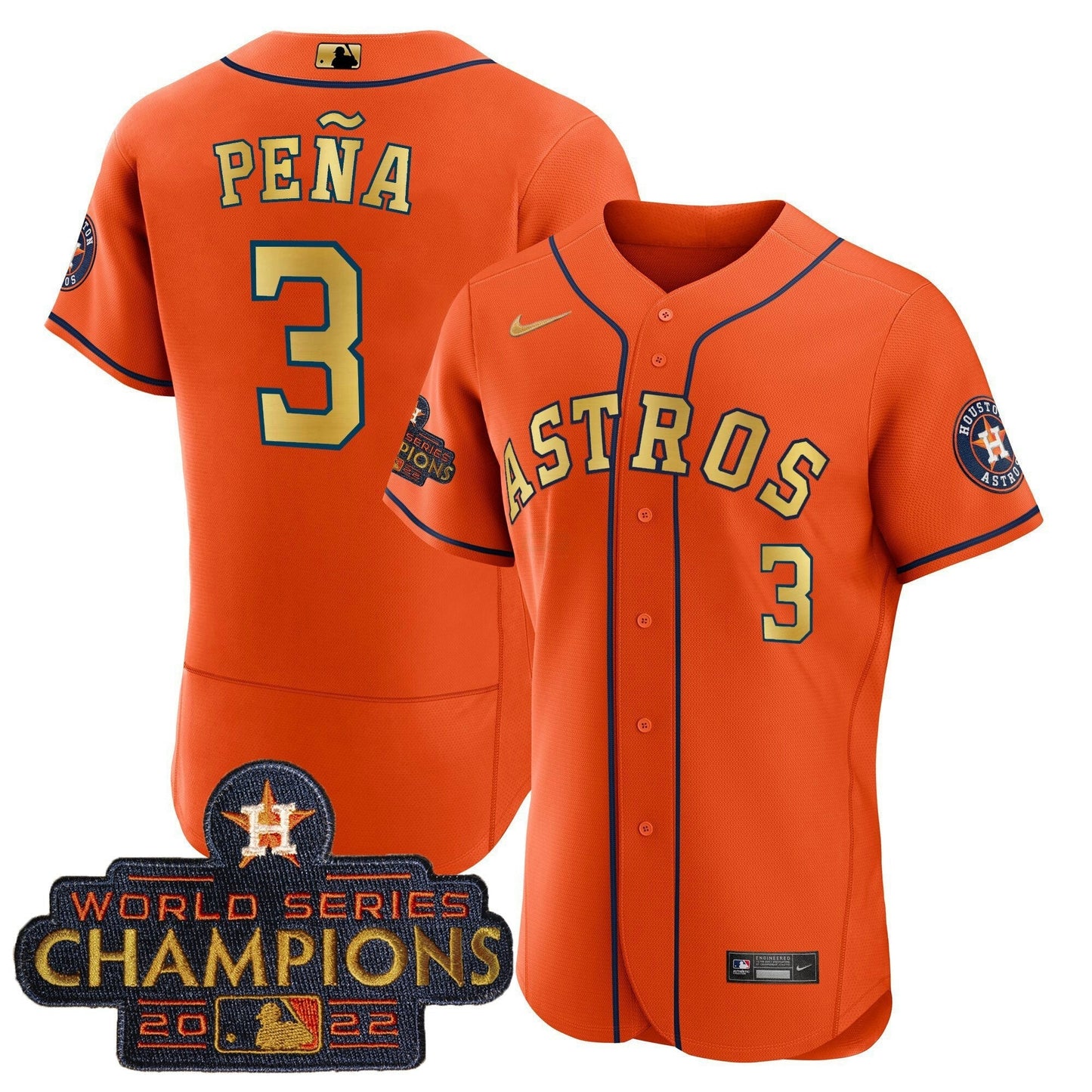 Camisa MLB Men’s 2023 Champions Laranja Dourada Jersey