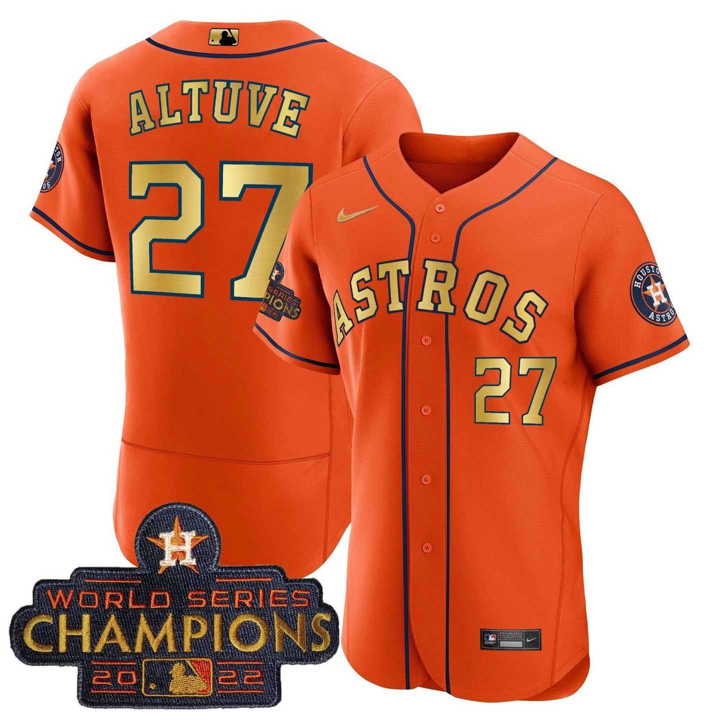 Camisa MLB Men’s 2023 Champions Laranja Dourada Jersey