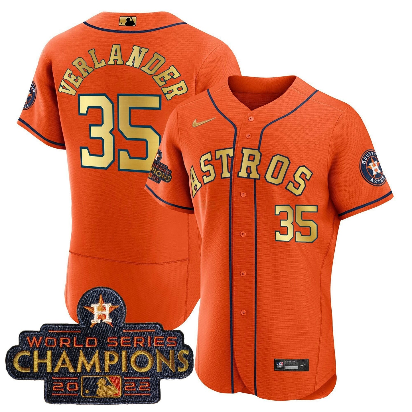 Camisa MLB Men’s 2023 Champions Laranja Dourada Jersey